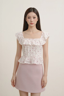 Petale Padded Floral Ruffle Top