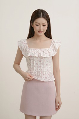 Petale Padded Floral Ruffle Top