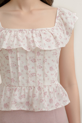 Petale Padded Floral Ruffle Top