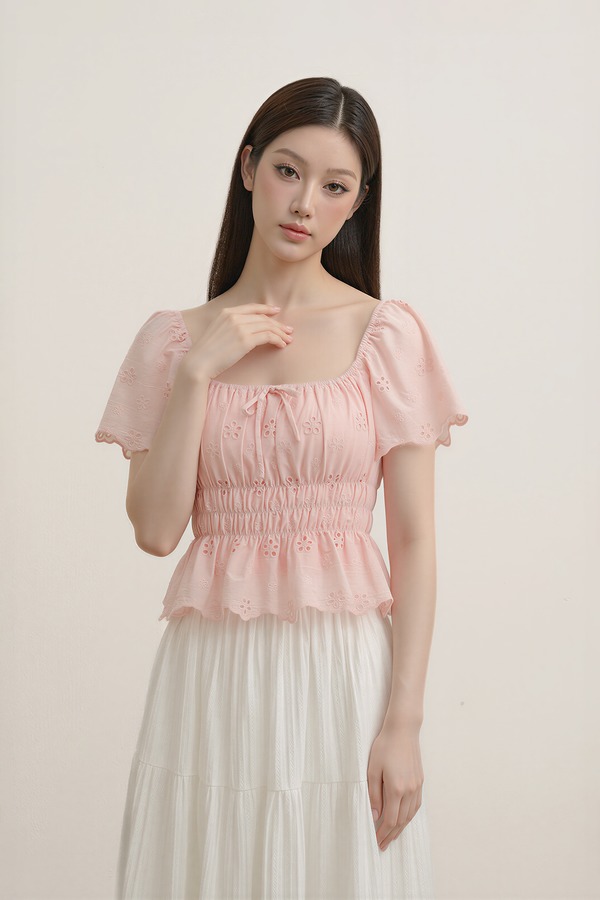 Verdine Padded Broderie Flutter Top