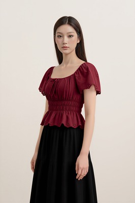 Verdine Padded Broderie Flutter Top