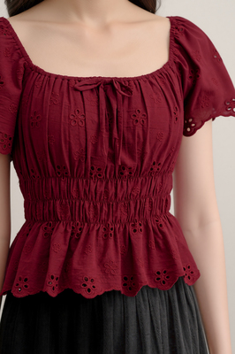 Verdine Padded Broderie Flutter Top