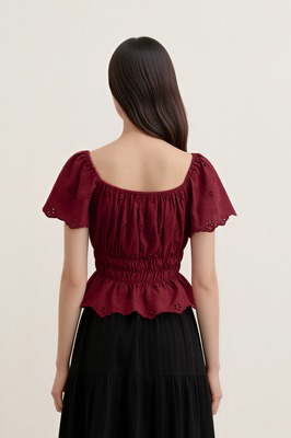 Verdine Padded Broderie Flutter Top