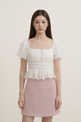 Verdine Padded Broderie Flutter Top