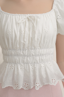 Verdine Padded Broderie Flutter Top