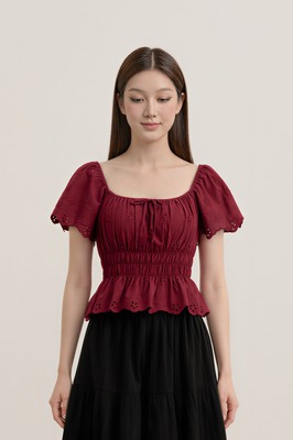 Verdine Padded Broderie Flutter Top