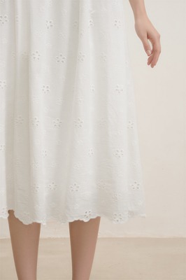 Verdine Padded Broderie Ruffle Midi Dress