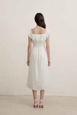 Verdine Padded Broderie Ruffle Midi Dress