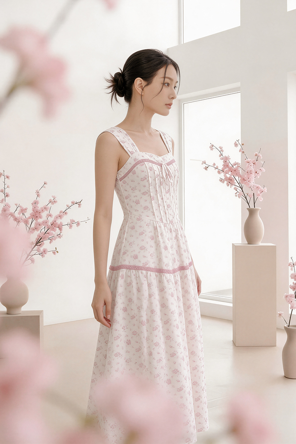 Petale Padded Floral Midi Dress