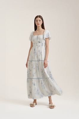 Chateau Padded Flutter Sleeve Maxi Dress
