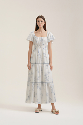 Chateau Padded Flutter Sleeve Maxi Dress