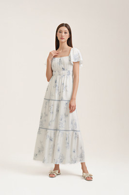 Chateau Padded Flutter Sleeve Maxi Dress