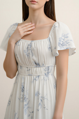 Chateau Padded Flutter Sleeve Maxi Dress