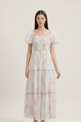 Chateau Padded Flutter Sleeve Maxi Dress