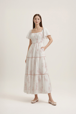 Chateau Padded Flutter Sleeve Maxi Dress