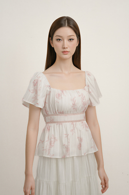 Chateau Padded Flutter Sleeve Top