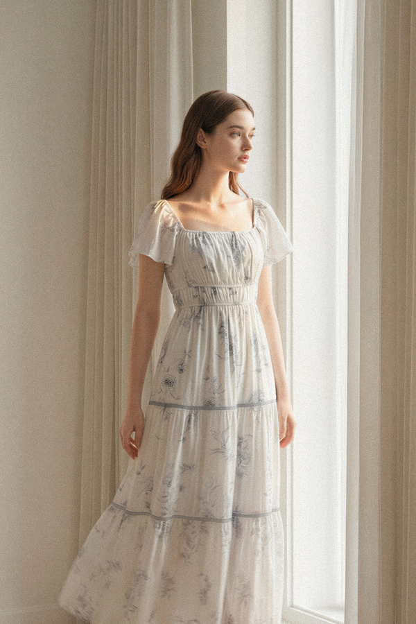 Chateau Padded Flutter Sleeve Maxi Dress