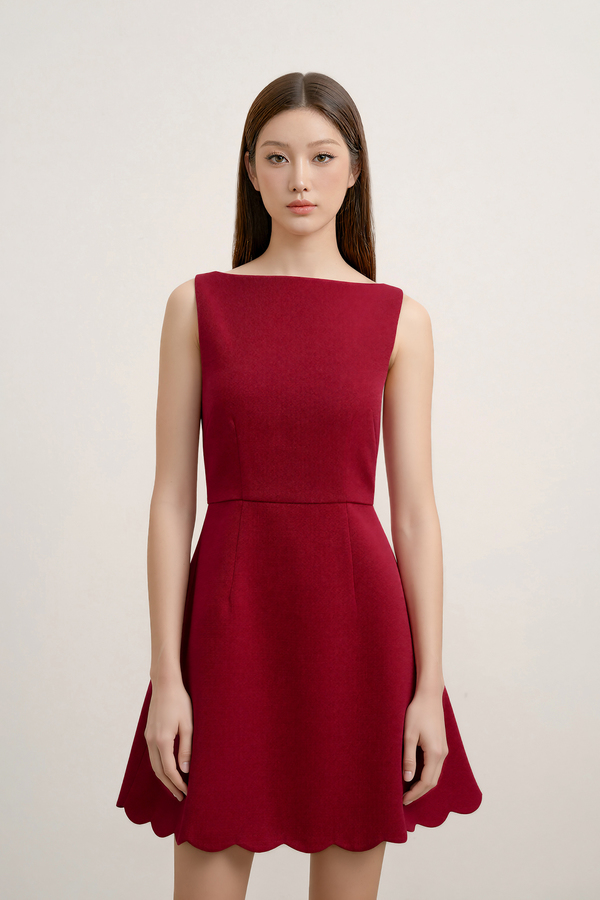 Celine Padded Textured Scallop Dress