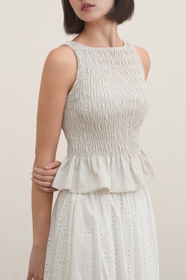 Saffrone Shirred Boat Neck Top