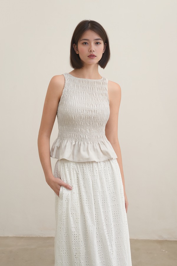 Saffrone Shirred Boat Neck Top