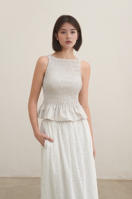 Saffrone Shirred Boat Neck Top