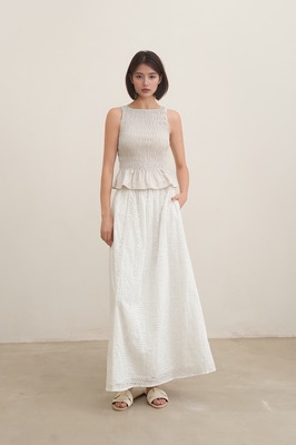 Saffrone Shirred Boat Neck Top