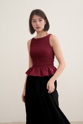 Saffrone Shirred Boat Neck Top