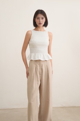 Saffrone Shirred Boat Neck Top