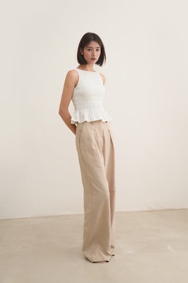 Saffrone Shirred Boat Neck Top