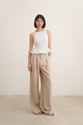 Saffrone Shirred Boat Neck Top