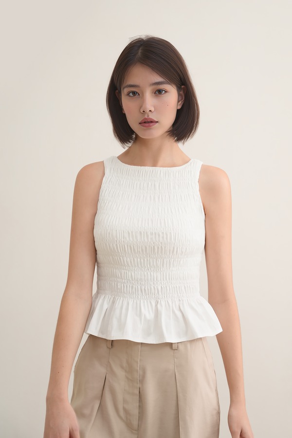 Saffrone Shirred Boat Neck Top