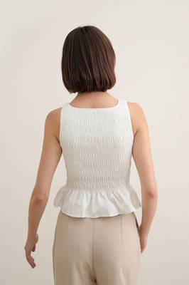 Saffrone Shirred Boat Neck Top