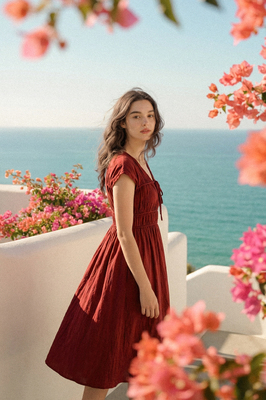 Camille Shirred Ribbon Midi Dress