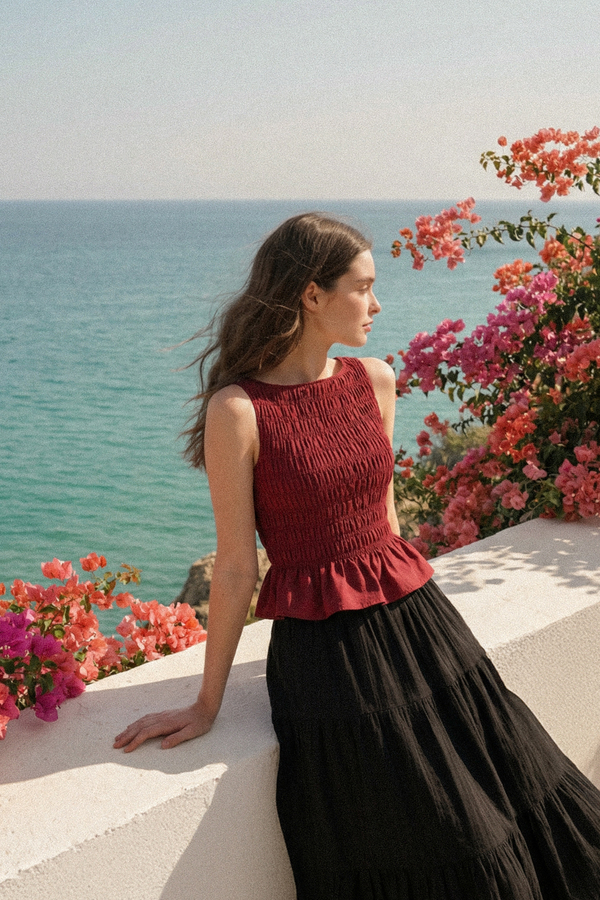 Saffrone Shirred Boat Neck Top