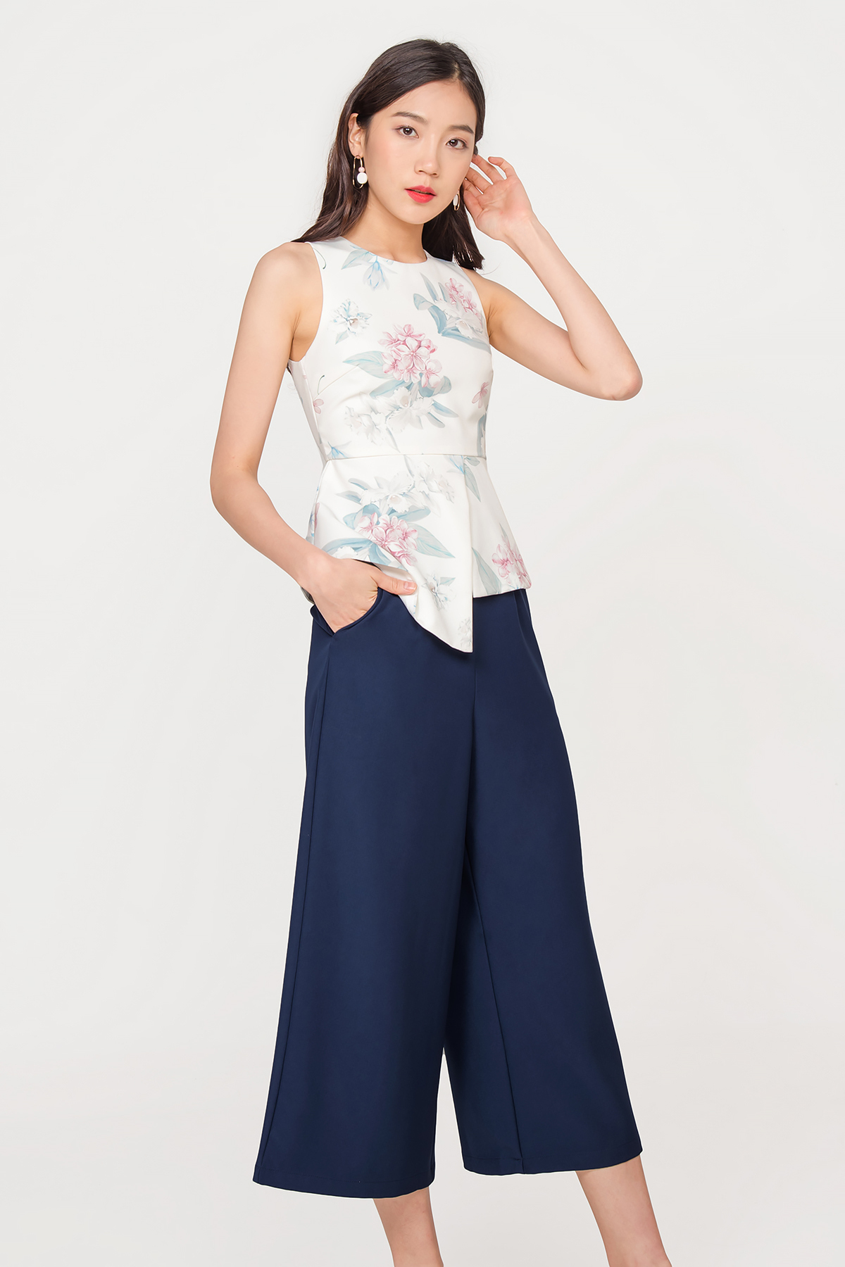 peplum top with culottes