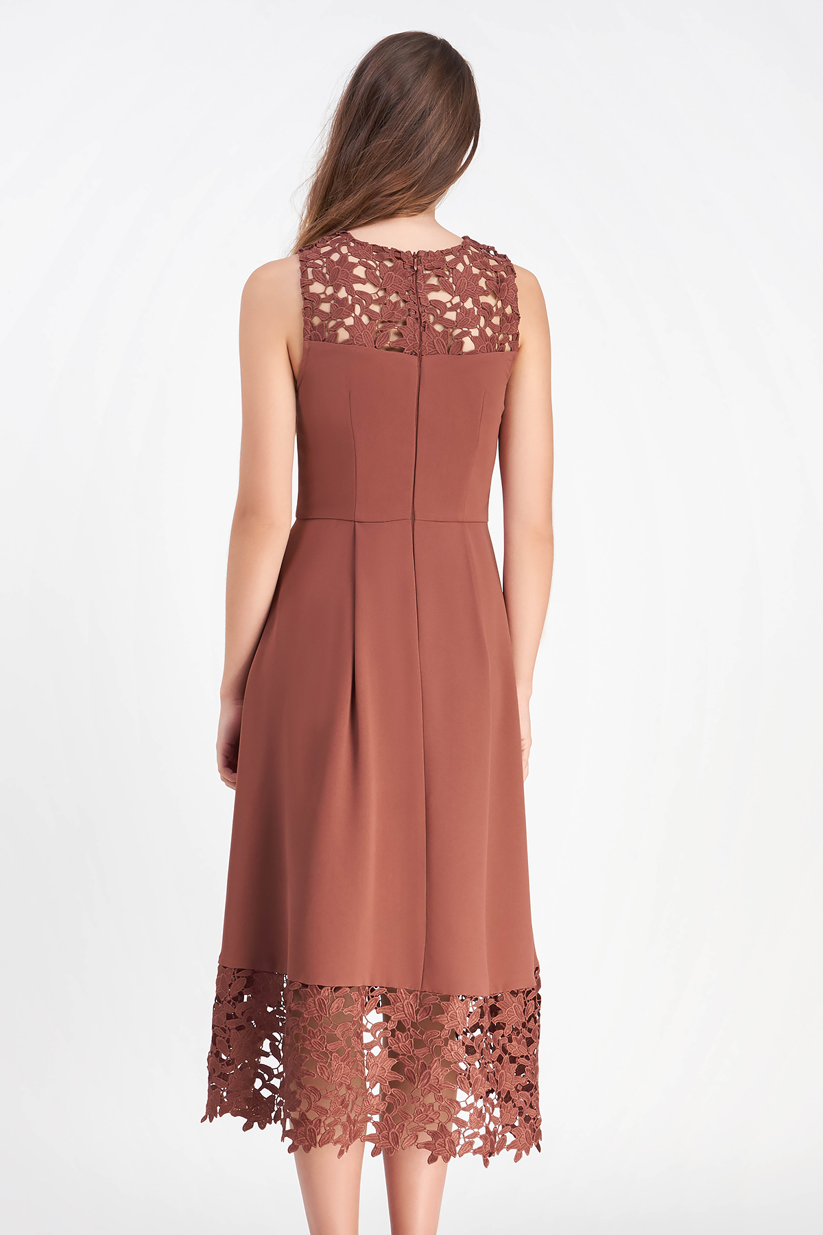 crochet lace top chiffon midi dress