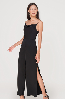 black cowl neck jumpsuit