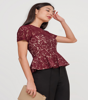 red lace peplum top