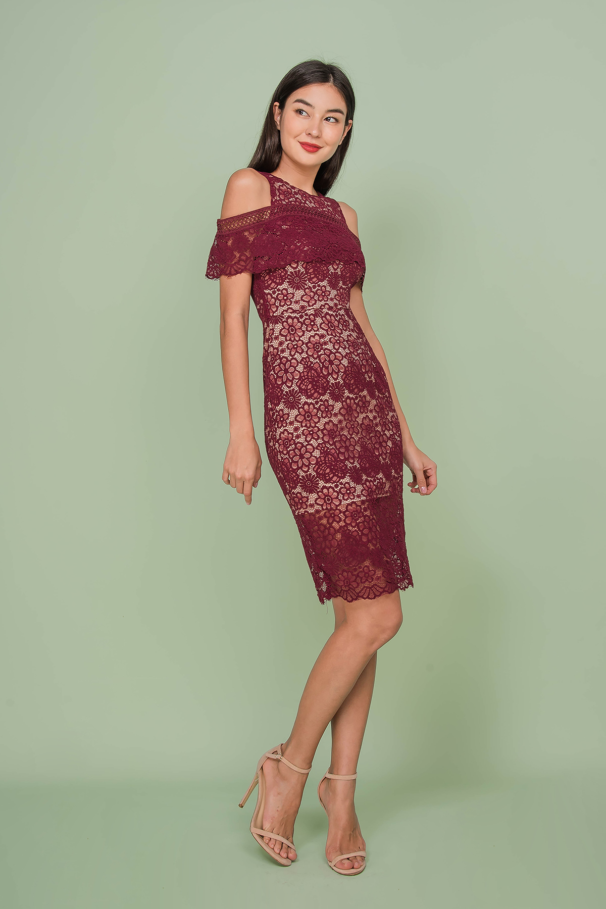 Maroon cold 2025 shoulder dress