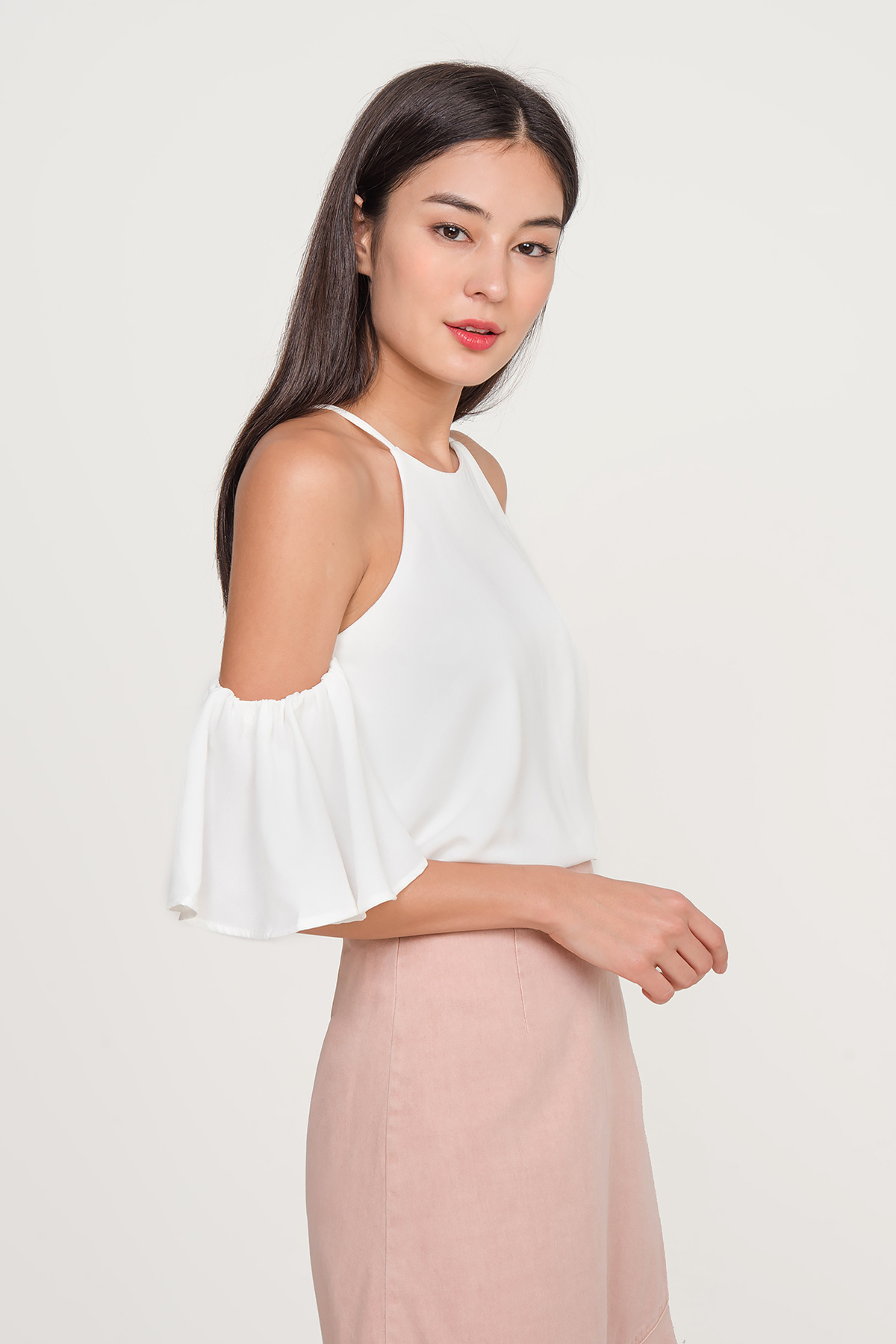 cold shoulder ruffle sleeve top