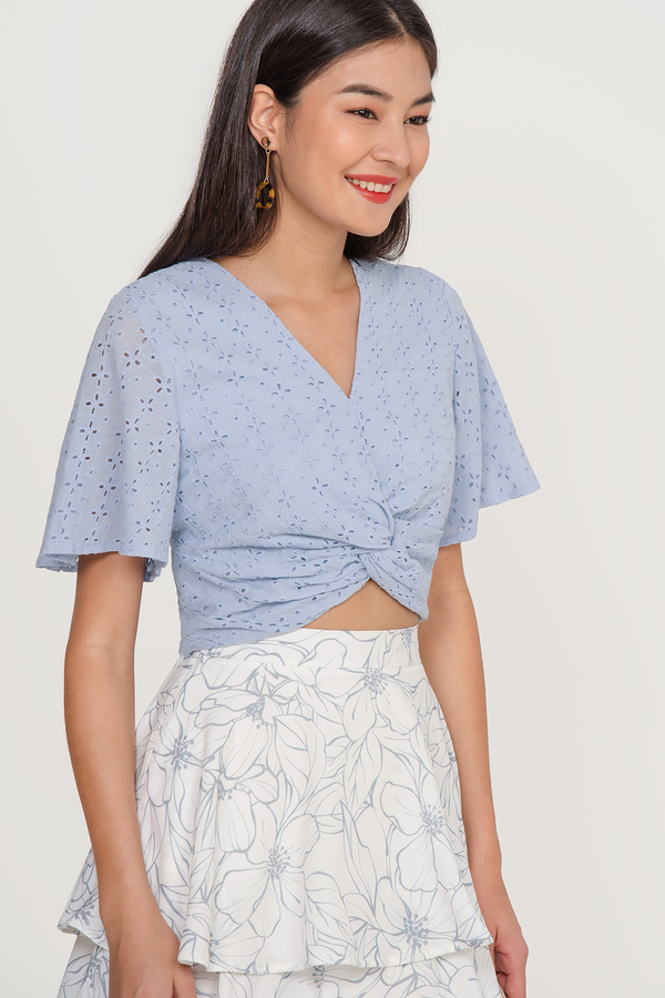 Adalene Broderie Knotted Crop Top