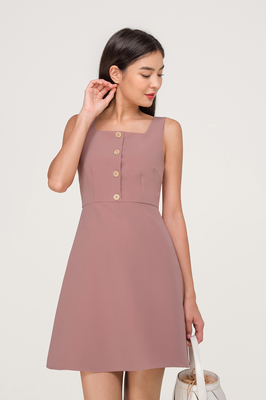 Vina Square Neck Button Dress