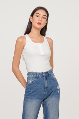 Clavon Button Ribbed Tank Top
