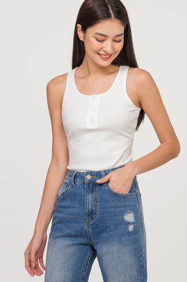Clavon Button Ribbed Tank Top