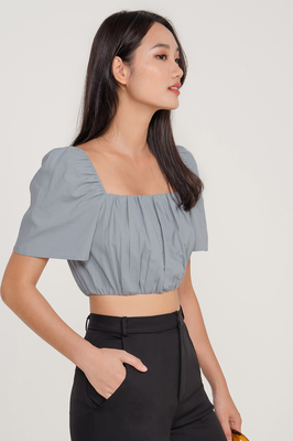 Rafaela Ruched Flutter Sleeve Crop Top