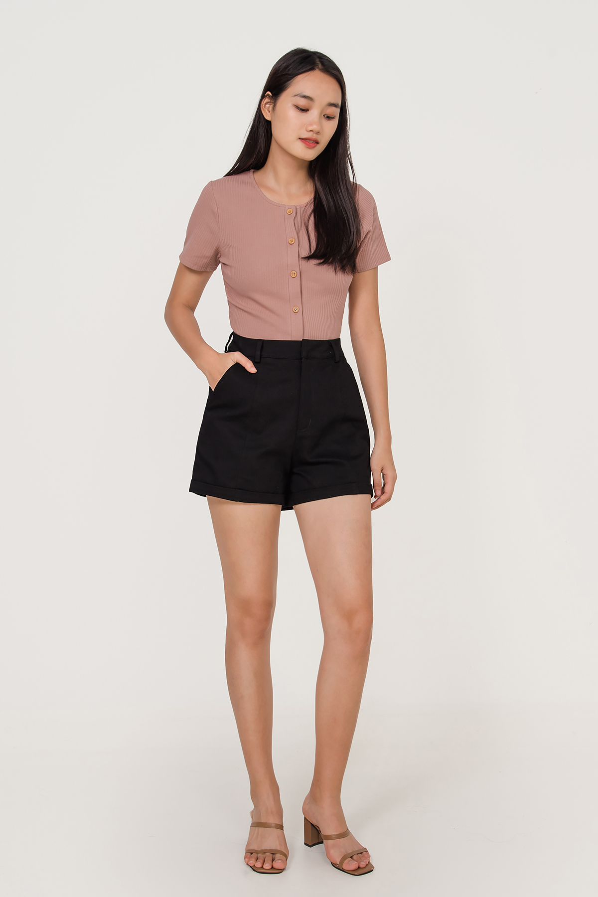 Fayth • Bree Textured High Waisted Shorts