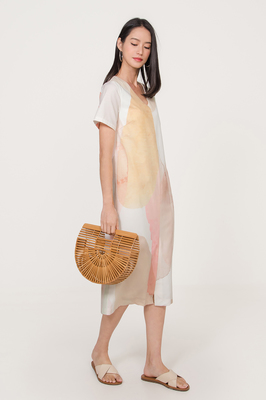 Abstract Sleeved Midi Dress