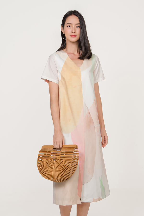 Abstract Sleeved Midi Dress