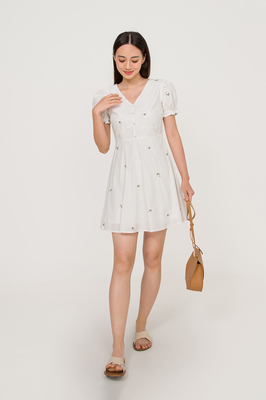 Sage Embroidered Puff Sleeve Dress