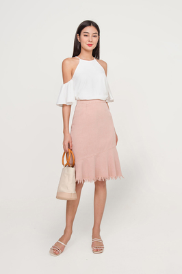 Dalfon Asymmetric Denim Midi Skirt